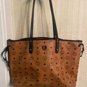 MCM Brown Logo Tote with Black Straps